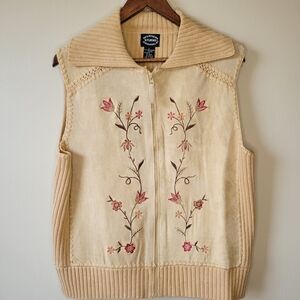 Designers Studio Originals Leather Embroidered Size L Sweater Vest Western Boho